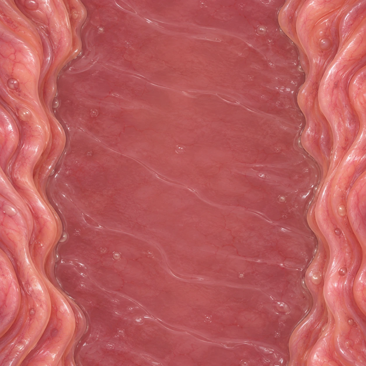 A passage between soft pink tissue folds